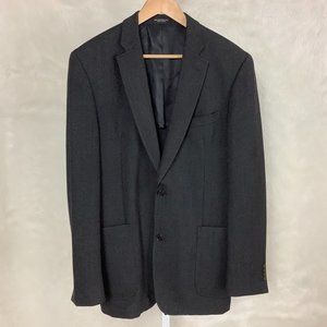 John Varvatos Heather Charcoal Black Single Needle Worsted Wool Blazer 42L